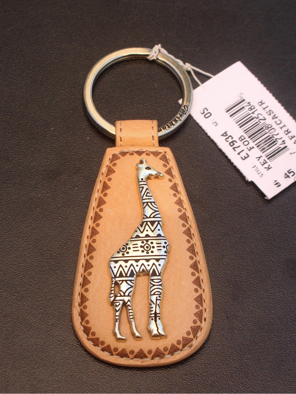 Brighton Tan Leather Key Fob with Silver Giraffe Accent